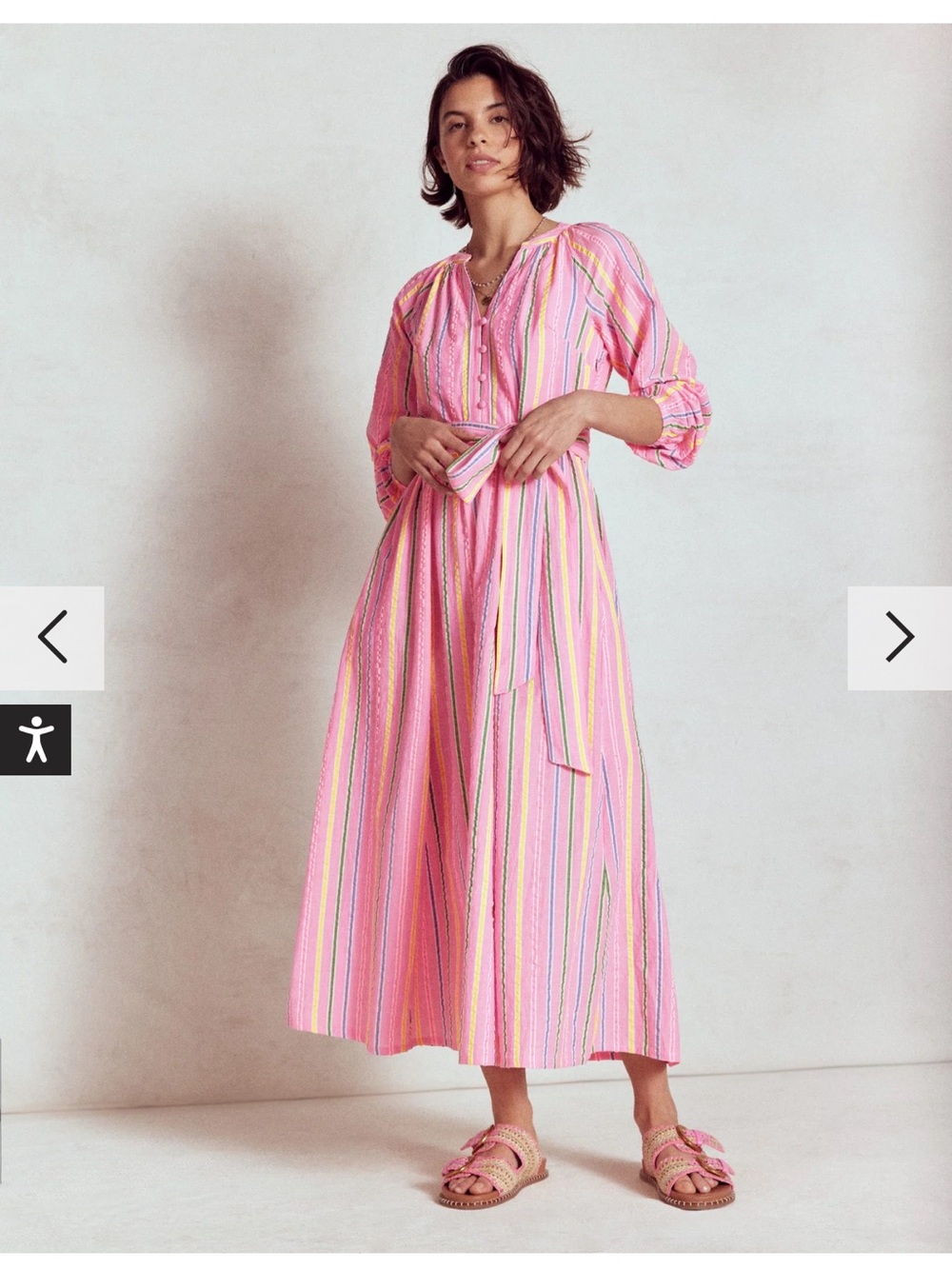 LIKE NEW Boden Faye Cotton Maxi Dress, Seersucker Stripe Sorbet Pink - Picture 3 of 6